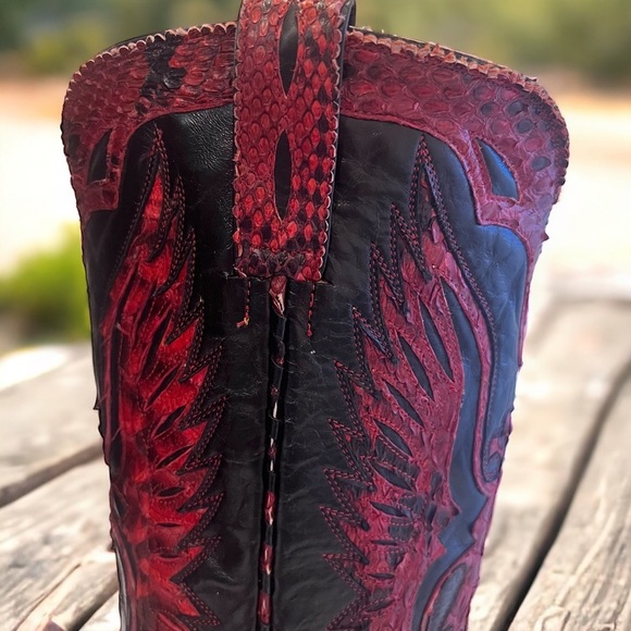 Old Gringo red eagle black leather & snake handmade vintage cowboy boot - Picture 10 of 17